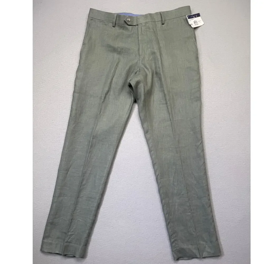 Tommy Hilfiger Modern Fit Linen Men's Suit Pants Sage, 34x30 $125